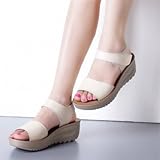 G.G.MAX レディース 本革 サンダル マジックテープ ウェッジソール ヒール カジュアル コンフォート 厚底 ビーチサンダル サボ 牛革 豚革 PU (ベージュ(TYPE３), 36)