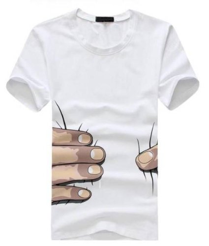 進撃の巨人風 掴まれた!? おもしろ 3D Tシャツ 面白 ギャグ パロディ ジョーク (L, 白)