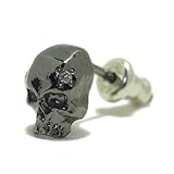 新宿銀の蔵 【M's collection】Wコーティング・ダイヤ入りスカルシルバーピアス (1P)