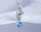 11月の誕生石☆ブルートパーズ&ダイヤモンド ネックレス 天使の羽根ペンダント・K10WG