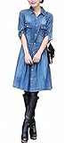 ダンガリー ウエスタン 風 袖 ロール アップ 薄手 デニム ワンピース 大人 レディース ファッション / デニム ブルー / S M L XL XXL XXXL XXXXL 大きい サイズ あり