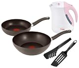 T-fal 【Amazon.co.jp限定】 IHコンフォートセットDX (ウォックパン28cm・フライパン21cm・ロングターナー・トング・電気ケトル ジャスティン シュガーピンク 1.2L)