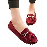 G.G.MAX レディース モカシン 秋 冬 フラット シューズ タッセル フリンジ 靴 カジュアル (レッド(タイプ1), 38)