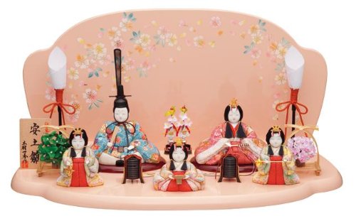 コンパクトタイプひな人形★木村一秀作木目込雛人形フルセット♪コンパクト五人飾りピンクの屏風にかわいいお顔と小さく収納できるのが素敵[正規品]