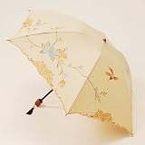 刺繍でつなぐ花鳥の世界「花鳥刺繍ミニ折りたたみ日傘」【ベージュ】
