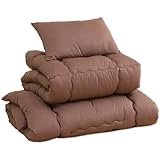 【ご家庭で洗える布団セット】 ホコリが出にくい布団セット シングル 洗える 組布団 4点セット超軽量 ピーチスキン加工 アレルギー対策 収納袋付き ブラウン 61140237 BR