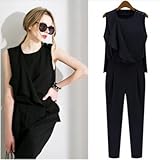 G.G.MAX レディース ノースリーブ オールインワン ロンパース ブラック ブルー (ブルー, M)