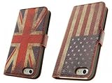 ビンテージ デザイン !! スタンド機能付き　【 iPhone5 / iPhone5S 専用 ユニオンジャック 星条旗 スマホ 携帯 ケース 手帳型 横開き 】
