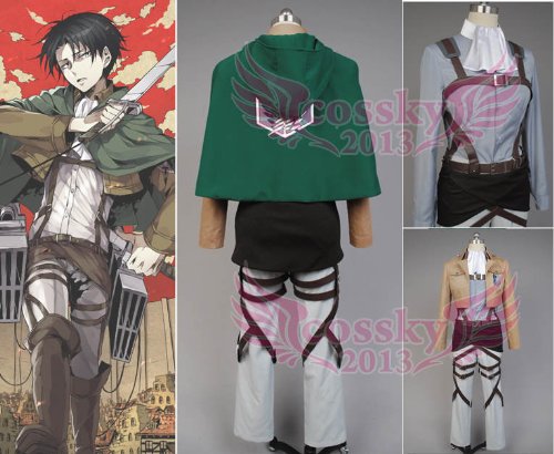 COSSKY2013の新品【セミオーダーサービス無料】進撃の巨人 attack on titan 調査兵団 リヴァイ コスプレ衣装 マントを付き【送料無料】