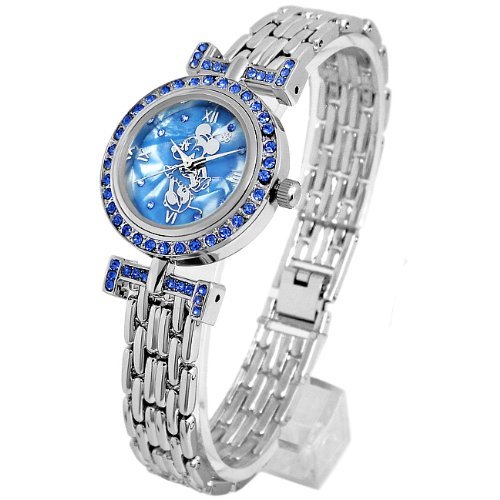 Disney ディズニー オーラ ミニー 腕時計 シルバーベルト×ブルー文字盤 スワロフスキ…