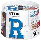 TDK CD-R 700MB 48X ホワイトワイドプリンタブル 日本製 50枚 スピンドル CD-R80PWDX50PB