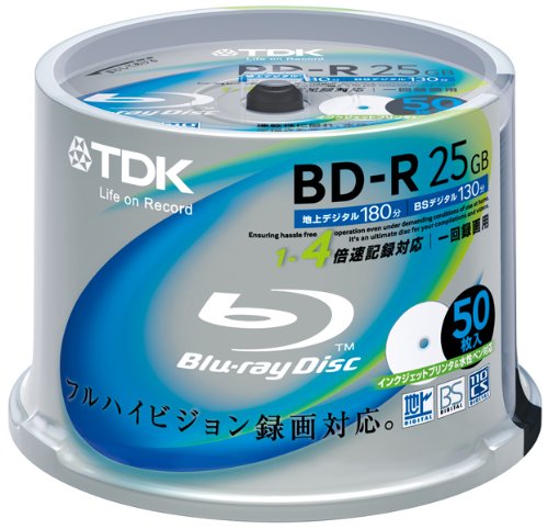 TDK 録画用ブルーレイディスク BD-R 25GB 1-4倍速 ホワイトワイドプリンタブル 50枚スピンドル BRV25PWB50PK