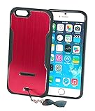 iPhone6 ケース スマホケース 落としにくいデザイン TPUケース とアルミパネルのコンビ スマホスタンド ストラップ付 レッド