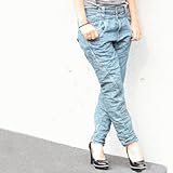 ゆるカジ系 くしゅくしゅ サルエルデニムパンツ[CODE:0091176] ブルー 64
