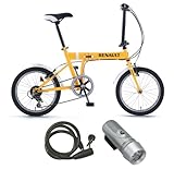 RENAULT(ルノー) 18インチ6段変速折りたたみ自転車RENAULT FDB186【3カラー展開】/LED5連ライトSV-C11/ワイヤー錠OT-02 3点セット オレンジ RENAULT FDB186