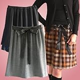 起毛ストレッチで楽チン♪ キレイ系にまとまるサテンリボンor裾フリル付スカート【チェック・無地】