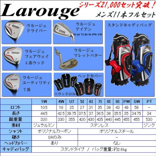 【送料無料】21,000セット突破シリーズ!Larougeメンズ スタンダードゴルフセット 軽量スタンドバッグ付11本フルセット(SR) 19,800円★2012年モデル★