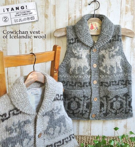 TANG!アイスランディックウールトナカイ柄カウチンベスト