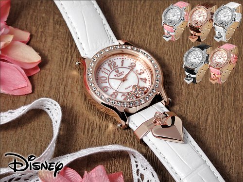 Disney ディズニー ミッキー 腕時計 MICKEY MOUSE ハートチャーム 革ベルト スワロフスキー ブラウン×ピンクゴールド 限定モデル