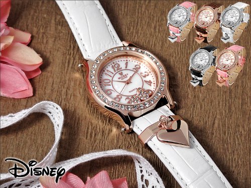 Disney ディズニー ミッキー 腕時計 MICKEY MOUSE ハートチャーム 革ベルト スワロフスキー ブラウン×ピンクゴールド 限定モデル