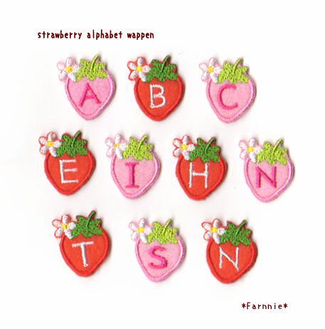 かわいいいちごのアルファベット数字のイニシャルアイロンワッペン*トップ