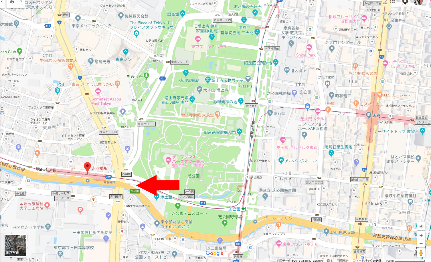現在の赤羽橋周辺図　Googleマップから引用