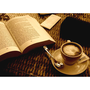 フリー写真, 本（書籍）, 飲み物（飲料）, コーヒー（珈琲）, コーヒーカップ, セピア色