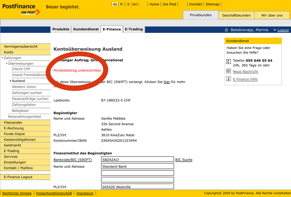 Postfinance Bic Swift Number