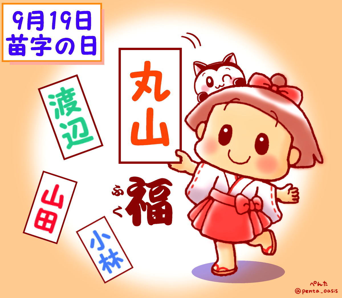 9月19日　苗字の日 イラスト　福ちゃん