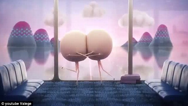 Happy: The pair come together for a big bouncy embrace and leave Left's suitcase forgotten on the floor