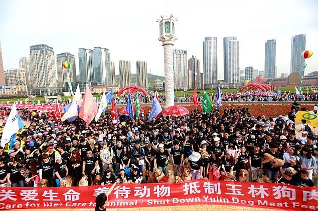 A massive rally in Dalian organized by the city government drew more than 100,000 people representing 1300 groups to protest the barbaric festival