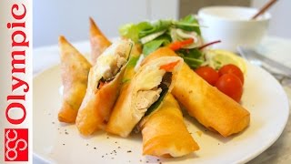 オリンピックの超簡単レシピ　★モランボン×美味赤どりー鶏のイタリアン春巻き　モランボンの春巻きの皮とサラダチキン♪