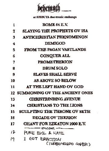 Behemoth Setlist-Shibuya DUO 2008 Oct 29