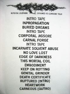 Carcass LP08 Setlist