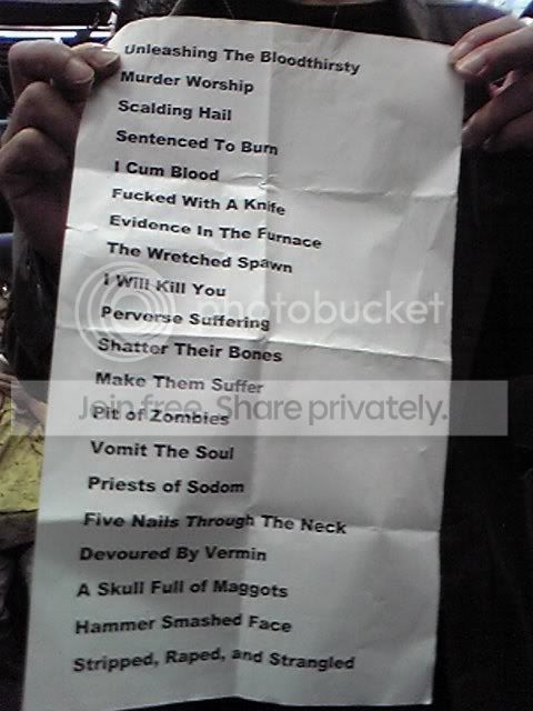 Cannibal Corpse Setlist - Dojo - 6.8.2009