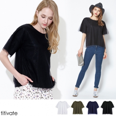 【titivate】クルーネック チュールTシャツ