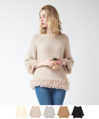 【titivate】フリンジラグランスリーブニットトップス