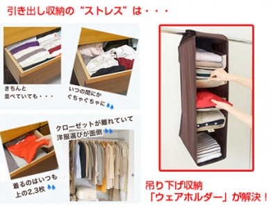 引出し収納のごちゃごちゃ…はこれで解決!吊り下げ収納“ウェアホルダー”