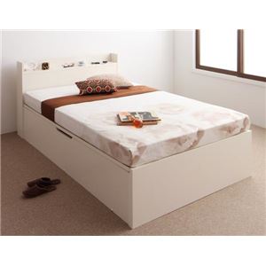 新開閉タイプ&深さが選べるコンセント付きガス圧式跳ね上げ収納ベッド【Clory】クローリー・ラージ セミダブル【横開き】薄型ポケットコイルマットレス付 ホワイト