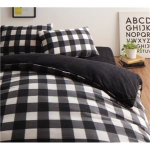 32色柄から選べるスーパーマイクロフリースカバーシリーズ　ベッド用3点セット　キング チェック ブラック