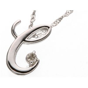 K18ホワイトゴールド ワンポイントダイヤ付きイニシャルペンダント C