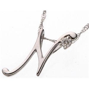 K18ホワイトゴールド ワンポイントダイヤ付きイニシャルペンダント N