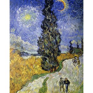 世界の名画シリーズ、最高級プリハード複製画 ヴィンセント・ヴァン・ゴッホ作 「糸杉と星の道」