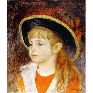 世界の名画シリーズ、最高級プリハード複製画 ピエール・オーギュスト・ルノアール作 「青い帽子の少女」