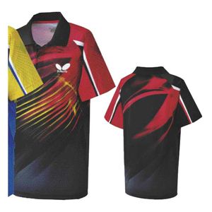 バタフライ(Butterfly) 44110 プラセイブ・シャツ 【卓球ウエア/男女共通モデル】 ブラック×レッド L