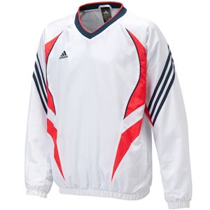 アディダスジャパン adidas（アディダス） Basic Vネック ウィンドジャケット長袖 裏起毛 WD732 ホワイト×ハイレスレッド XS