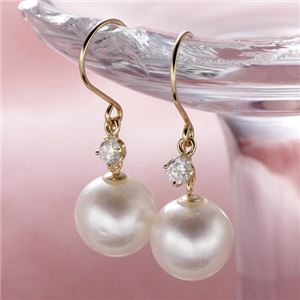 K18あこや本真珠ダイヤモンドフックピアス 