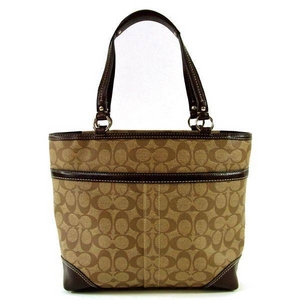 COACH（コーチ） トートバッグ チェルシー ヘリテージ ストライプ ブラウン 14477