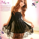 裾レースブラックベビードール＆Ｔバック（黒）