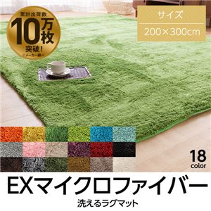 EXマイクロファイバー洗えるラグマット (200×300cm) モスグリーン